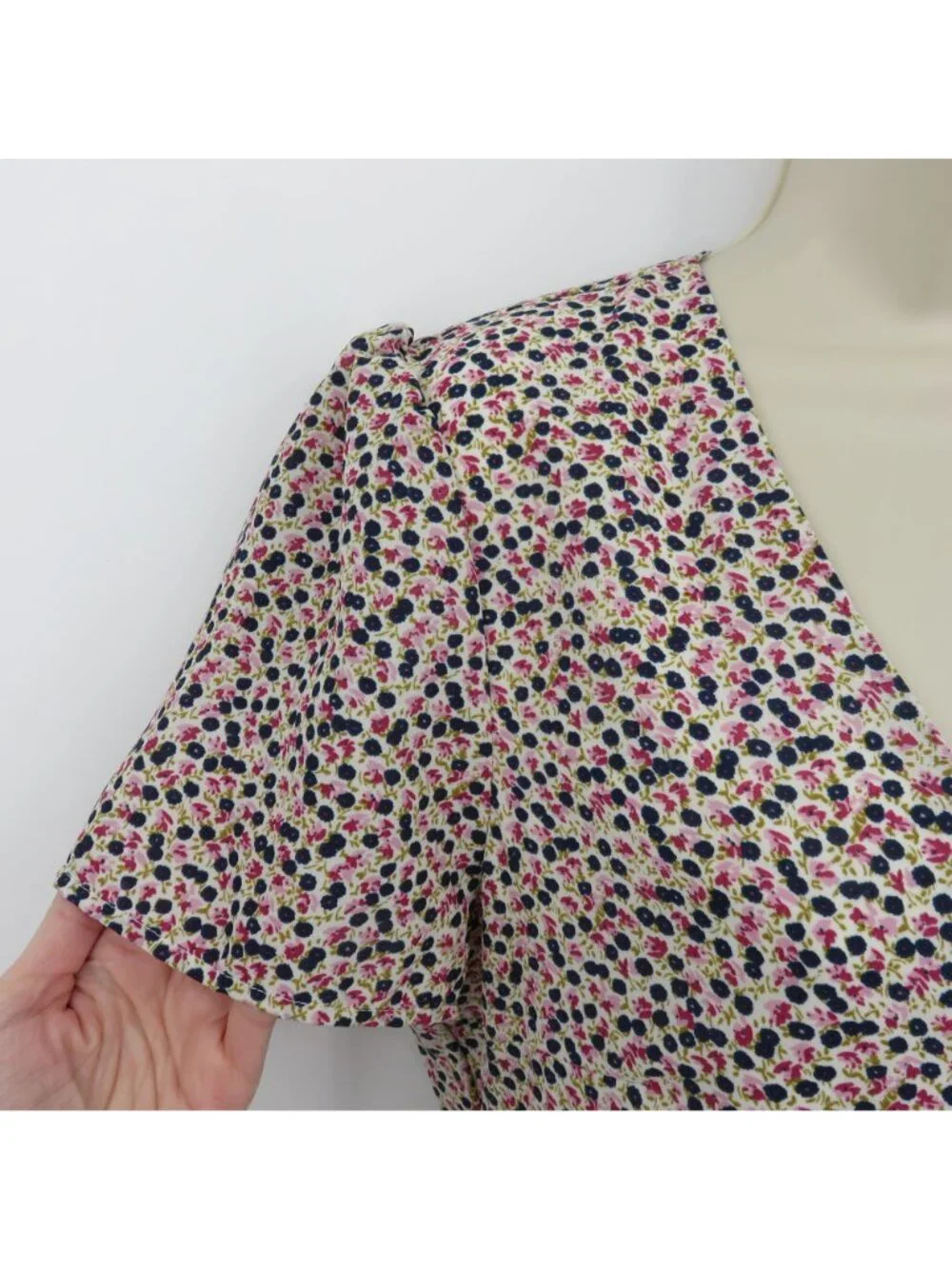 J Crew Women 10 Pink Blue Flower Floral V Neck Short Sleeve Sundress Dress Chic